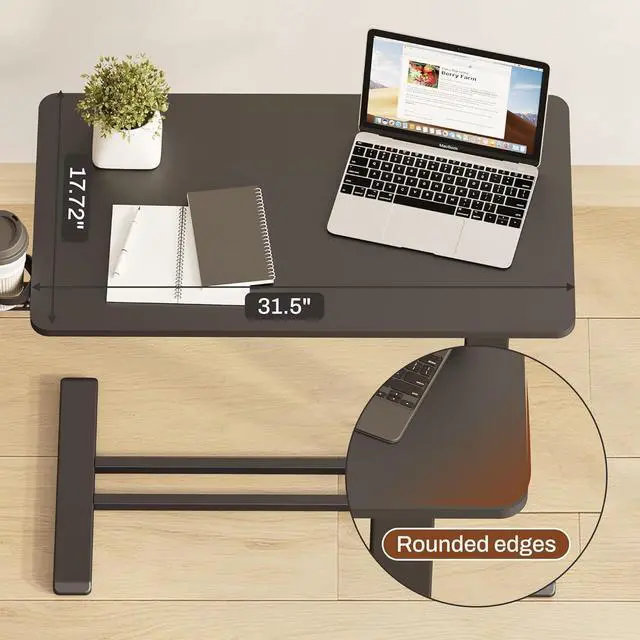Alt view image 4 of 7 - 32" Mobile Standing Desk Pneumatic Lift Computer Workstations | Computer workstation desk with hidden wheels,Laptop Rolling Cart for home office and small spaces.31.5"W x 15.7"D,Black
