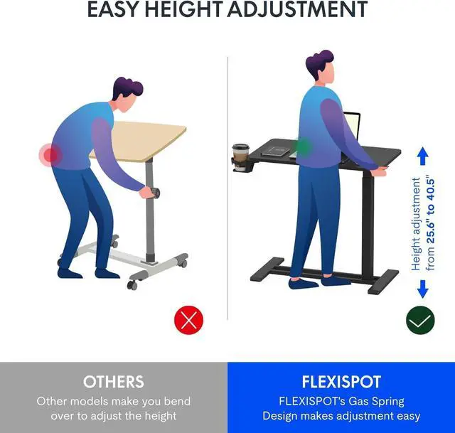 Alt view image 5 of 7 - 32" Mobile Standing Desk Pneumatic Lift Computer Workstations | Computer workstation desk with hidden wheels,Laptop Rolling Cart for home office and small spaces.31.5"W x 15.7"D,Black