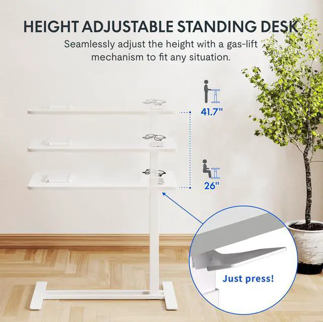 Alt view image 5 of 7 - 32" Mobile Standing Desk Pneumatic Lift Computer Workstations | Computer workstation desk with hidden wheels,Laptop Rolling Cart for home office and small spaces.31.5"W x 15.7"D,White