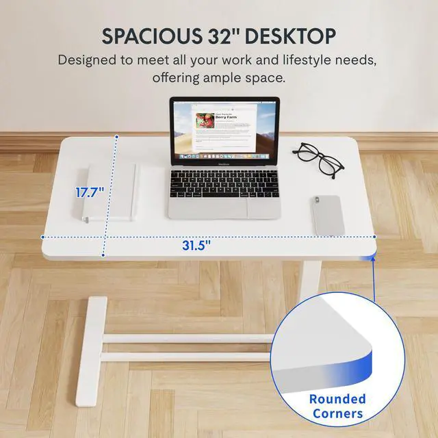 Alt view image 6 of 7 - 32" Mobile Standing Desk Pneumatic Lift Computer Workstations | Computer workstation desk with hidden wheels,Laptop Rolling Cart for home office and small spaces.31.5"W x 15.7"D,White