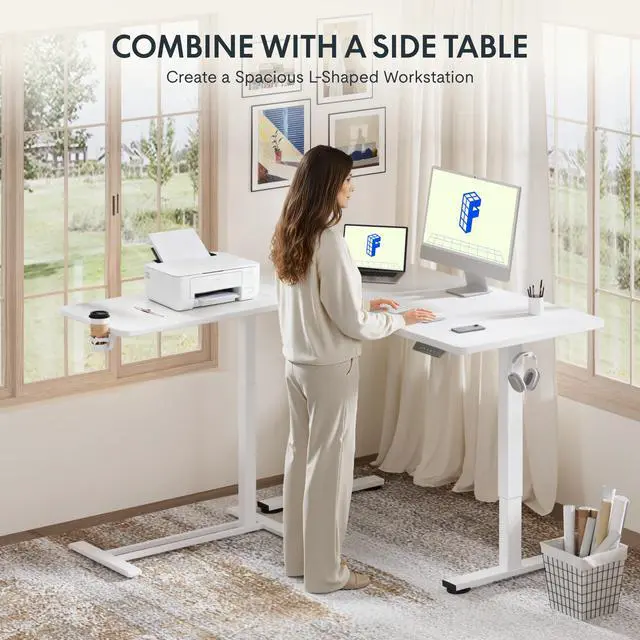 Alt view image 7 of 7 - 32" Mobile Standing Desk Pneumatic Lift Computer Workstations | Computer workstation desk with hidden wheels,Laptop Rolling Cart for home office and small spaces.31.5"W x 15.7"D,White