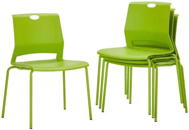 Main image of Stackable Office Chairs, Green Guest Chairs with Comfortable Streamline Seat, Stacking Chairs No Wheels for Conference Room, Set of 4