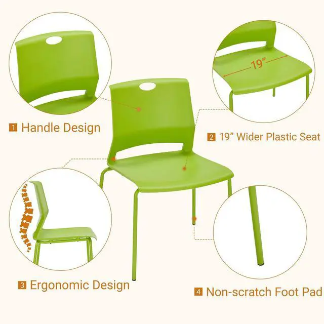 Alt view image 4 of 7 - Stackable Office Chairs, Green Guest Chairs with Comfortable Streamline Seat, Stacking Chairs No Wheels for Conference Room, Set of 4