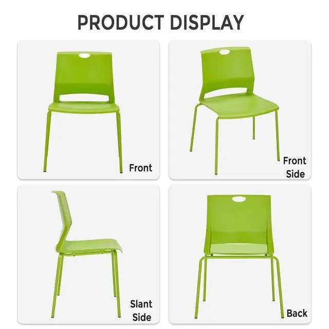 Alt view image 6 of 7 - Stackable Office Chairs, Green Guest Chairs with Comfortable Streamline Seat, Stacking Chairs No Wheels for Conference Room, Set of 4