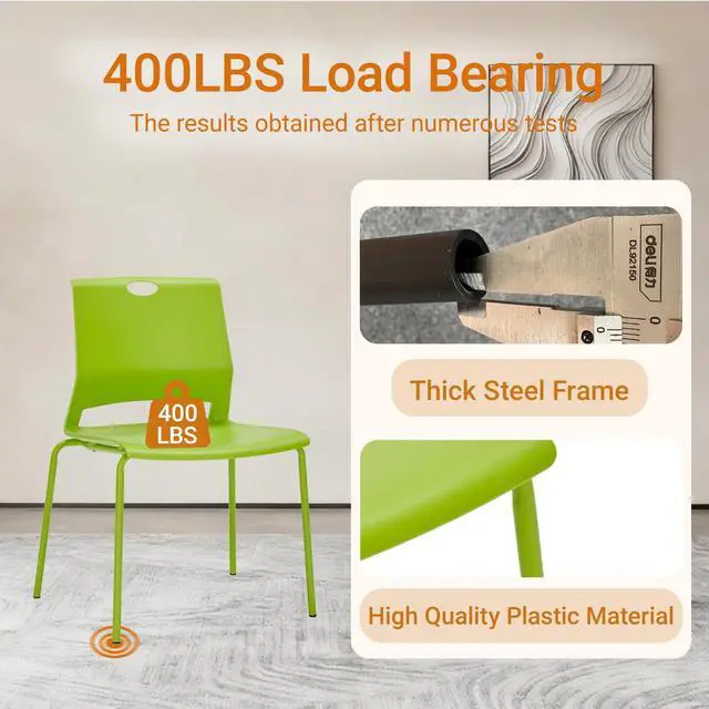 Alt view image 3 of 7 - Stackable Office Chairs, Green Guest Chairs with Comfortable Streamline Seat, Stacking Chairs No Wheels for Conference Room, Set of 4