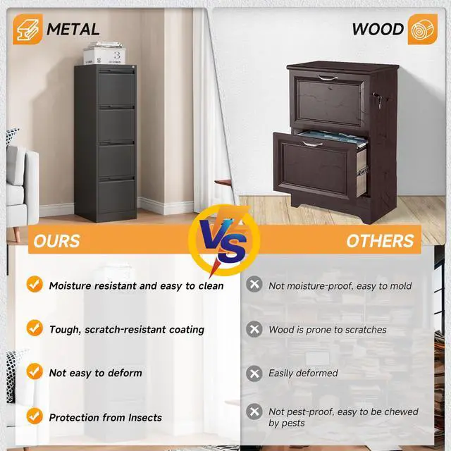 Alt view image 5 of 7 - File Cabinet, 4 Drawer Filing Cabinet with Lock, Metal File Cabinet | Vertical File Storage Cabinet, Lockable, Suitable for Letter/Legal/A4/ File Folder, Cabinet for Home Office, Easy to Assemble