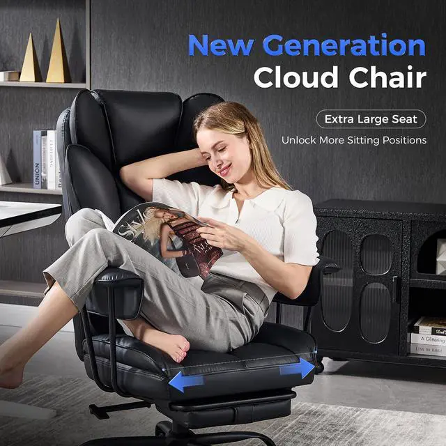 Alt view image 2 of 6 - Big and Tall Office Chair, Reclining Executive Chair with Footrest | High-back lumbar cushioning and pullout leg support suit gaming and work-from-home sessions, with room to stretch after work