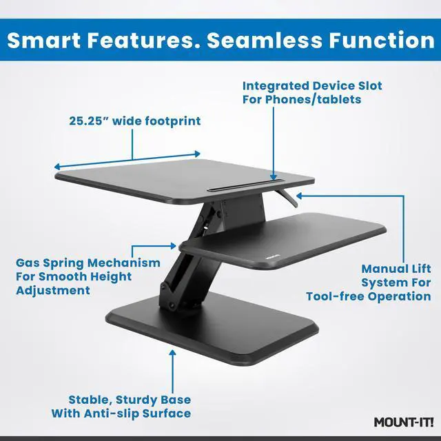 Alt view image 4 of 7 - Standing Desk Converter, Compact 25" Sit Stand Desk Riser with Gas Spring Lift, Adjustable Height Desktop Riser for Laptop, Monitor, and Keyboard, Small Home Office Desk Converter
