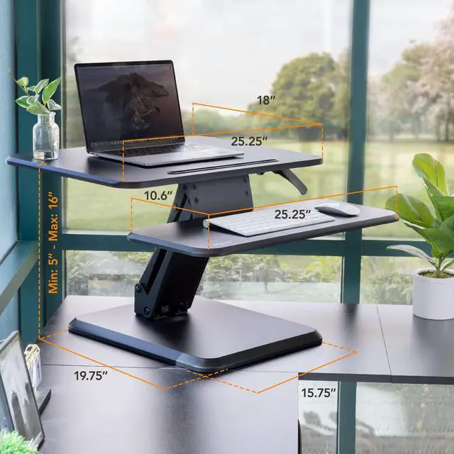 Alt view image 2 of 7 - Standing Desk Converter, Compact 25" Sit Stand Desk Riser with Gas Spring Lift, Adjustable Height Desktop Riser for Laptop, Monitor, and Keyboard, Small Home Office Desk Converter