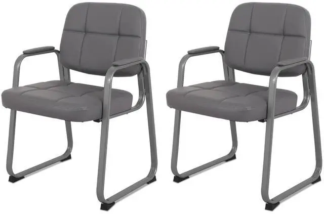 Main image of Classic Reception Chair with Padded Armrests and Sled Base, Ergonomic Guest Chair for Office Conference Waiting Meeting Room, Grey (2 Pack)