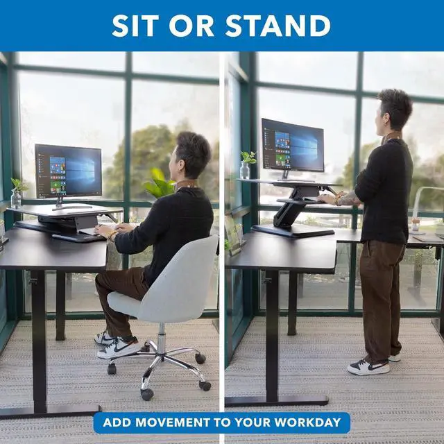 Alt view image 6 of 7 - Standing Desk Converter, Compact 25" Sit Stand Desk Riser with Gas Spring Lift, Adjustable Height Desktop Riser for Laptop, Monitor, and Keyboard, Small Home Office Desk Converter