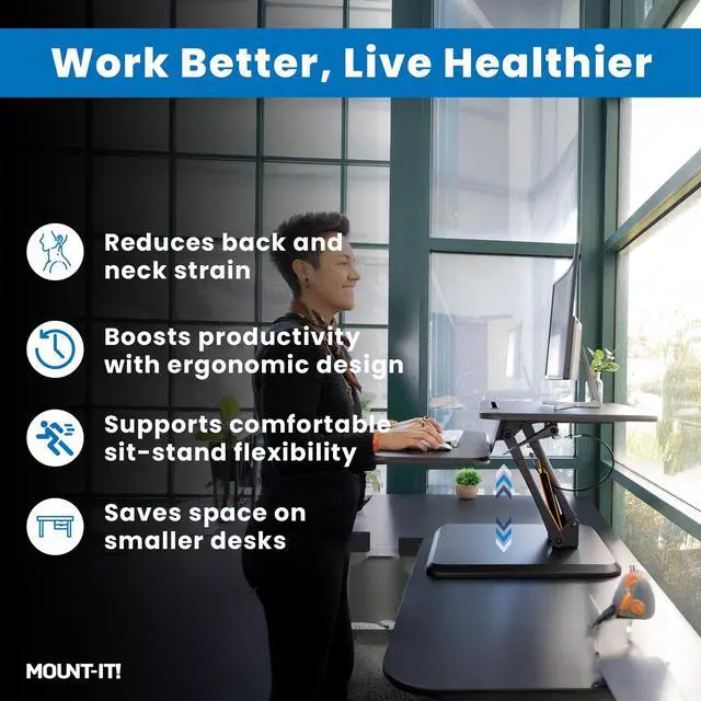 Alt view image 3 of 7 - Standing Desk Converter, Compact 25" Sit Stand Desk Riser with Gas Spring Lift, Adjustable Height Desktop Riser for Laptop, Monitor, and Keyboard, Small Home Office Desk Converter
