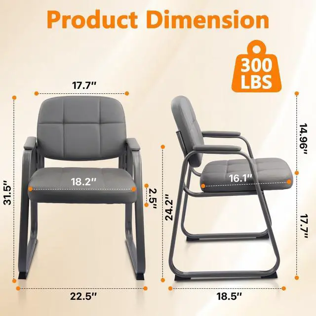 Alt view image 7 of 7 - Classic Reception Chair with Padded Armrests and Sled Base, Ergonomic Guest Chair for Office Conference Waiting Meeting Room, Grey (2 Pack)