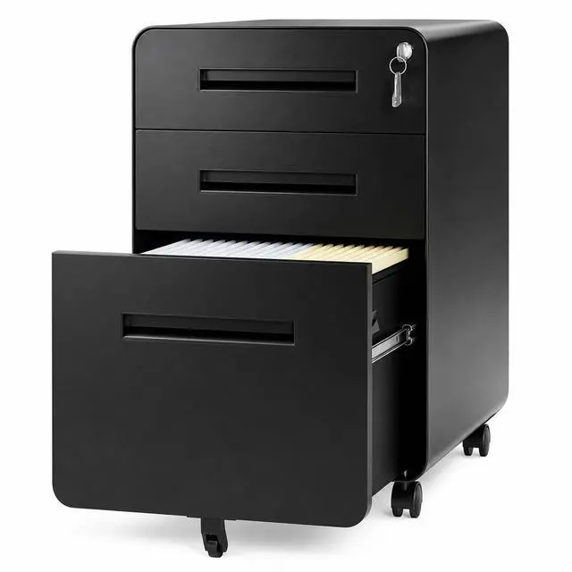 Main image of 3 Drawer File Cabinet with Lock, Fully Assembled Mobile Cabinet | 23"H x 16"W x 18"D, Metal Filing Cabinet on Wheels for Home Office, Under Desk Storage Cabinet for Letters/Legal/A4