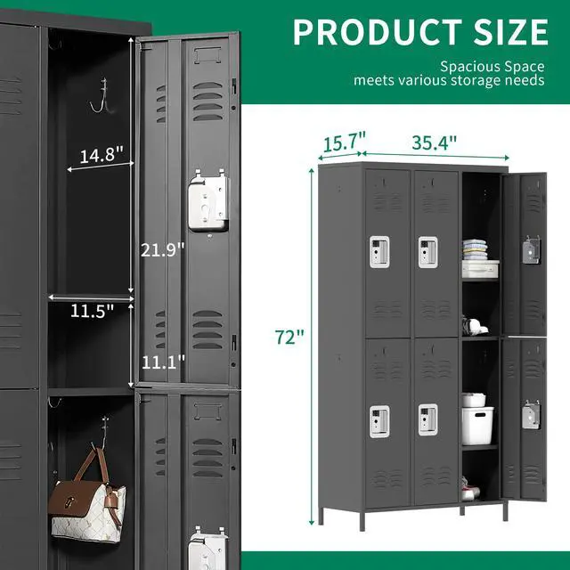 Alt view image 3 of 6 - 6 Doors Metal Storage Locker for Employee,72" Sports Staff Lockers | Steel Tall Locker Cabinet with Shelves and Hooks Wide Clothes Cabinets for Office School Gym Home Bedroom Garage
