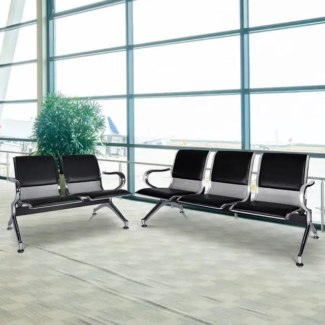 Main image of 5-Seat Waiting Room Chairs Sofa Furniture - Waiting Room Bench with Arms Airport Reception Bench Guest Reception Chairs PU Leather Office Chair for Market Bank Hospital School Barbersho, Black