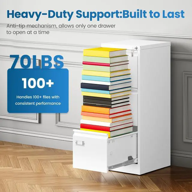 Alt view image 7 of 7 - 3-Drawer File Cabinet with Lock, 16.3" Deep Vertical Filing Cabinets, Metal File Cabinets for Home Office, Anti-Tip 3 Storage Drawers for Letter/Legal/A4/F4 Size (Assemble Required, White)