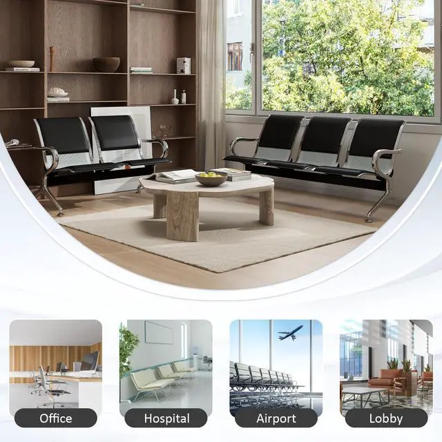 Alt view image 5 of 7 - 5-Seat Waiting Room Chairs Sofa Furniture - Waiting Room Bench with Arms Airport Reception Bench Guest Reception Chairs PU Leather Office Chair for Market Bank Hospital School Barbersho, Black