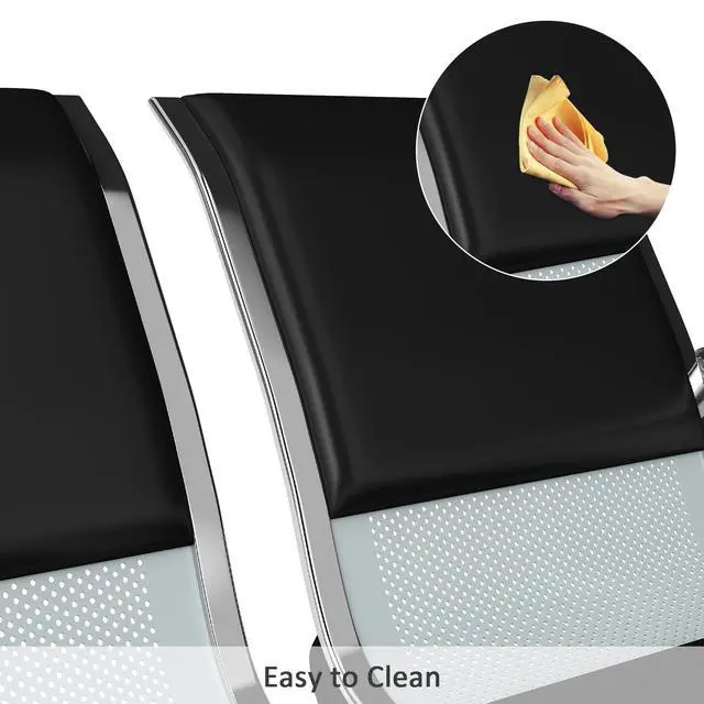 Alt view image 6 of 7 - 5-Seat Waiting Room Chairs Sofa Furniture - Waiting Room Bench with Arms Airport Reception Bench Guest Reception Chairs PU Leather Office Chair for Market Bank Hospital School Barbersho, Black