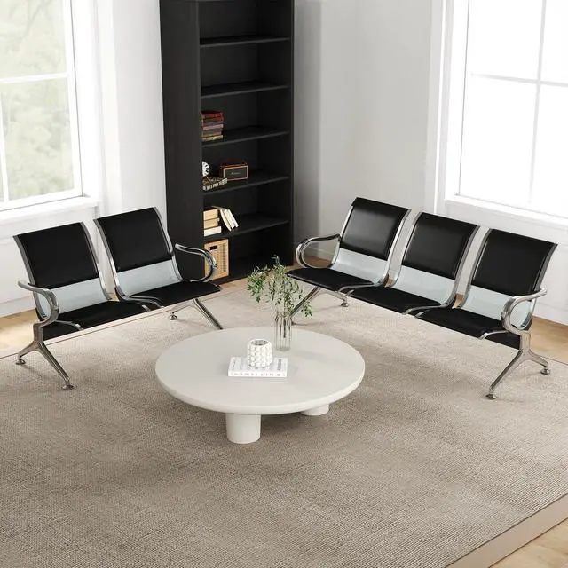 Alt view image 7 of 7 - 5-Seat Waiting Room Chairs Sofa Furniture - Waiting Room Bench with Arms Airport Reception Bench Guest Reception Chairs PU Leather Office Chair for Market Bank Hospital School Barbersho, Black