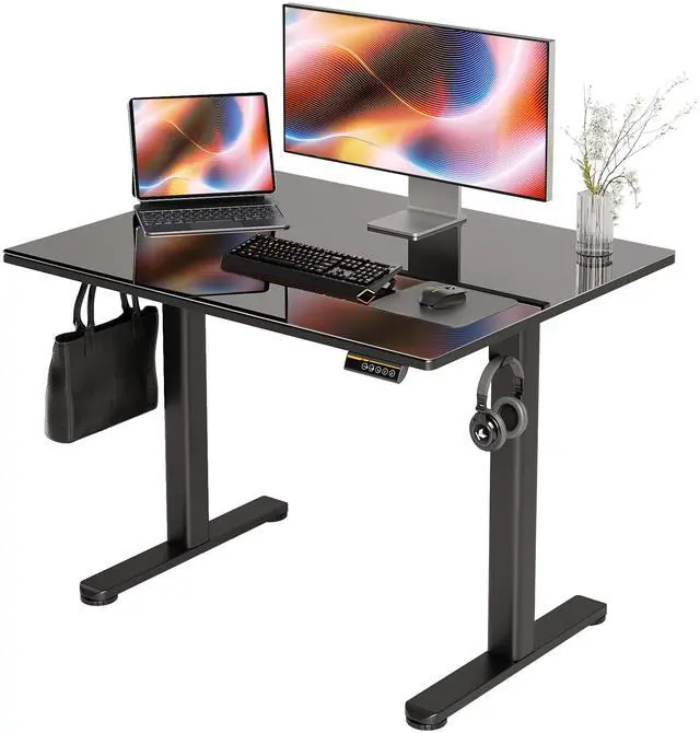 Main image of Glass Standing Desk 40x24 Inch Black | Smooth Height Adjustment, Tempered Glass Top, 3 Memory Presets, Stand Up, 132 lbs Capacity, Quick Install