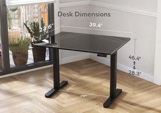 Alt view image 3 of 7 - Glass Standing Desk 40x24 Inch Black | Smooth Height Adjustment, Tempered Glass Top, 3 Memory Presets, Stand Up, 132 lbs Capacity, Quick Install