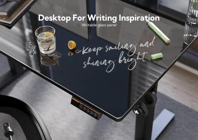 Alt view image 4 of 7 - Glass Standing Desk 40x24 Inch Black | Smooth Height Adjustment, Tempered Glass Top, 3 Memory Presets, Stand Up, 132 lbs Capacity, Quick Install