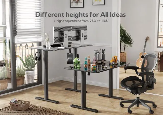 Alt view image 5 of 7 - Glass Standing Desk 40x24 Inch Black | Smooth Height Adjustment, Tempered Glass Top, 3 Memory Presets, Stand Up, 132 lbs Capacity, Quick Install