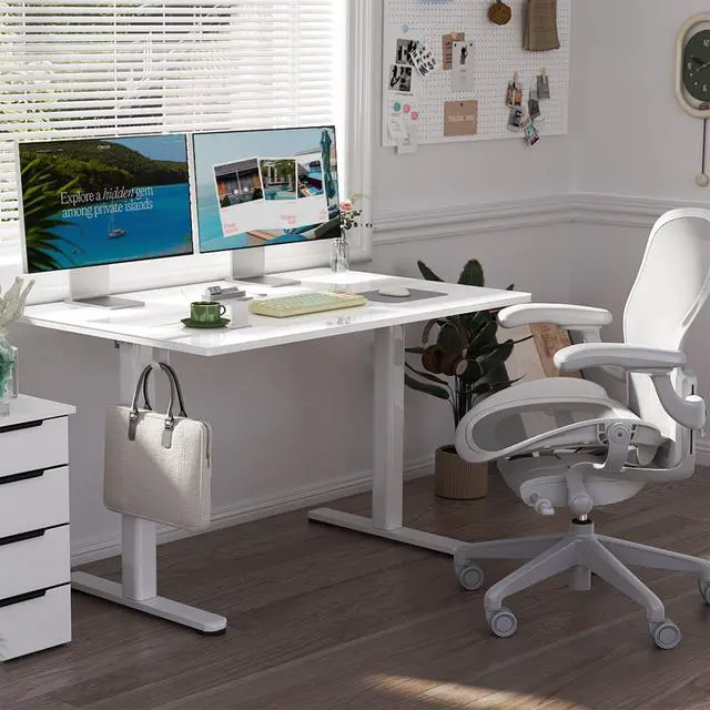 Alt view image 2 of 7 - Glass Standing Desk 40x24 Inch White | Smooth Height Adjustment, Tempered Glass Top, 3 Memory Presets, Stand Up, 132 lbs Capacity, Quick Install