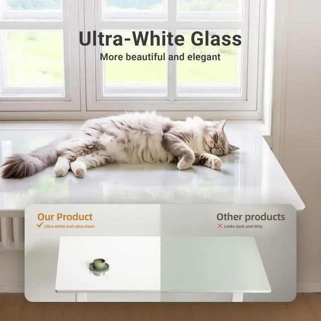 Alt view image 4 of 7 - Glass Standing Desk 40x24 Inch White | Smooth Height Adjustment, Tempered Glass Top, 3 Memory Presets, Stand Up, 132 lbs Capacity, Quick Install