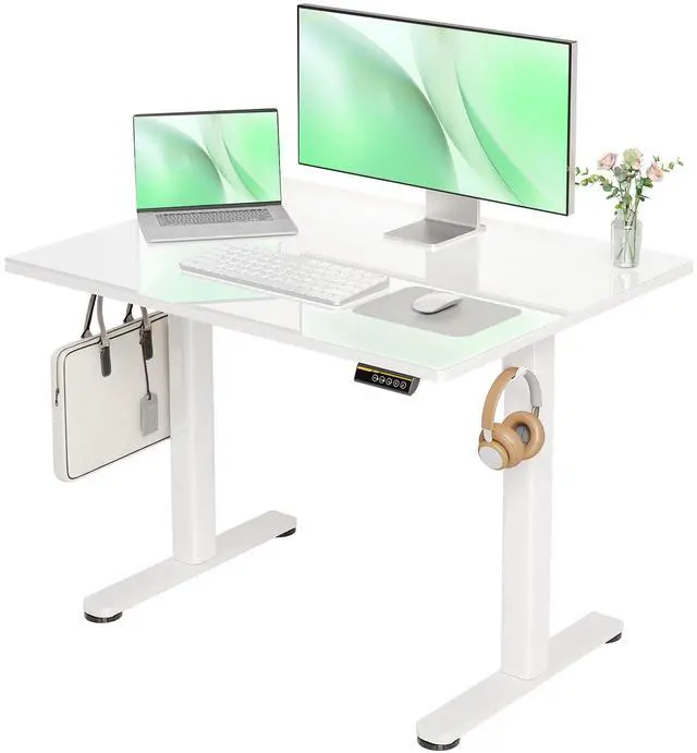 Main image of Glass Standing Desk 40x24 Inch Super White | Smooth Height Adjustment, Tempered Glass Top, 3 Memory Presets, Stand Up, 132 lbs Capacity, Quick Install