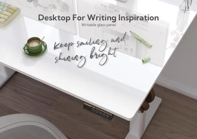 Alt view image 4 of 7 - Glass Standing Desk 40x24 Inch Super White | Smooth Height Adjustment, Tempered Glass Top, 3 Memory Presets, Stand Up, 132 lbs Capacity, Quick Install