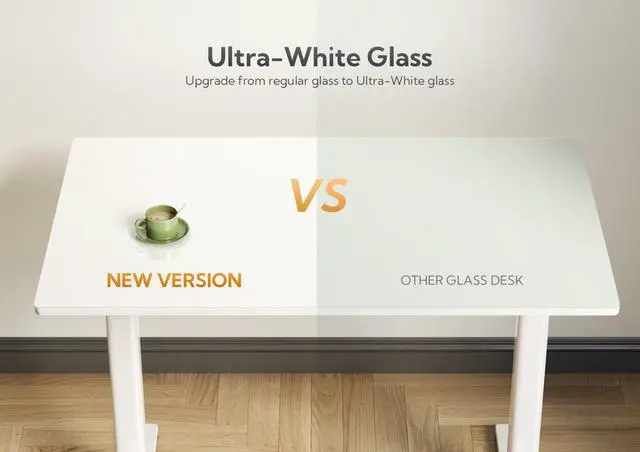 Alt view image 5 of 7 - Glass Standing Desk 40x24 Inch Super White | Smooth Height Adjustment, Tempered Glass Top, 3 Memory Presets, Stand Up, 132 lbs Capacity, Quick Install