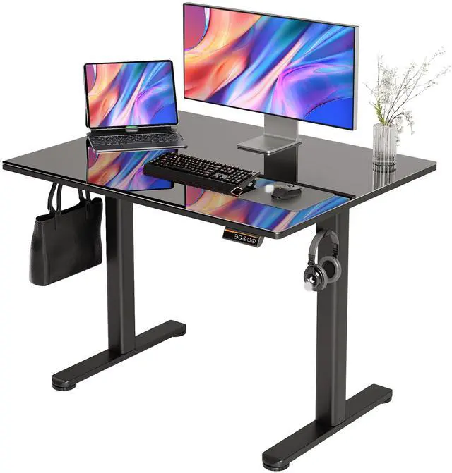 Main image of Glass Standing Desk 40x24 Inch Super Black | Smooth Height Adjustment, Tempered Glass Top, 3 Memory Presets, Stand Up, 132 lbs Capacity, Quick Install