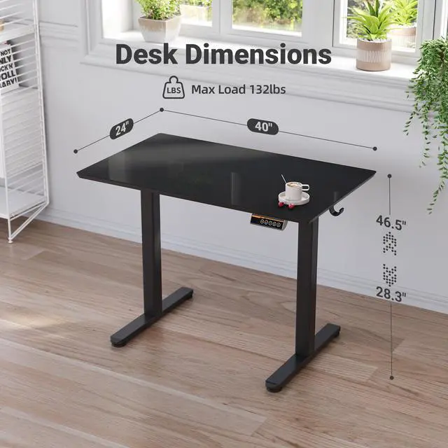 Alt view image 3 of 7 - Glass Standing Desk 40x24 Inch Super Black | Smooth Height Adjustment, Tempered Glass Top, 3 Memory Presets, Stand Up, 132 lbs Capacity, Quick Install