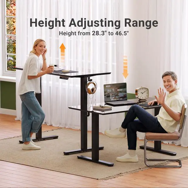 Alt view image 4 of 7 - Glass Standing Desk 40x24 Inch Super Black | Smooth Height Adjustment, Tempered Glass Top, 3 Memory Presets, Stand Up, 132 lbs Capacity, Quick Install