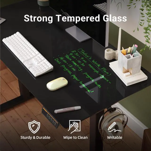 Alt view image 7 of 7 - Glass Standing Desk 40x24 Inch Super Black | Smooth Height Adjustment, Tempered Glass Top, 3 Memory Presets, Stand Up, 132 lbs Capacity, Quick Install