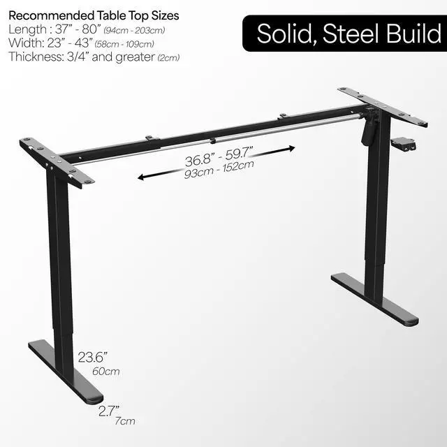 Alt view image 3 of 7 - Black Single Motor Electric Standing Desk Frame, DESK-V100EB | Height Adjustable, Holds up to 154 lbs, Sit Stand Ergonomic Base, Standing Desk Legs, Simple Controller, Frame Only