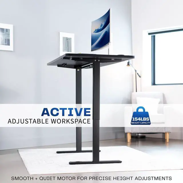Alt view image 4 of 7 - Black Single Motor Electric Standing Desk Frame, DESK-V100EB | Height Adjustable, Holds up to 154 lbs, Sit Stand Ergonomic Base, Standing Desk Legs, Simple Controller, Frame Only
