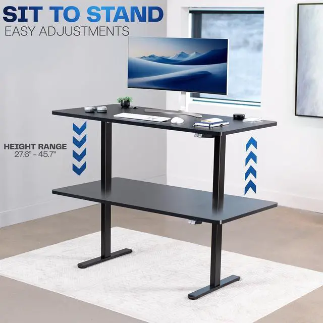 Alt view image 6 of 7 - Black Single Motor Electric Standing Desk Frame, DESK-V100EB | Height Adjustable, Holds up to 154 lbs, Sit Stand Ergonomic Base, Standing Desk Legs, Simple Controller, Frame Only