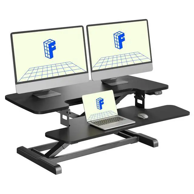 Main image of 36" Electric Standing Desk Converter, Motorized Sit to Stand Desk Riser, Height Adjustable Desktop Dual Monitor Workstation with Large Keyboard Tray, Black