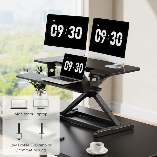 Alt view image 7 of 7 - 36" Electric Standing Desk Converter, Motorized Sit to Stand Desk Riser, Height Adjustable Desktop Dual Monitor Workstation with Large Keyboard Tray, Black