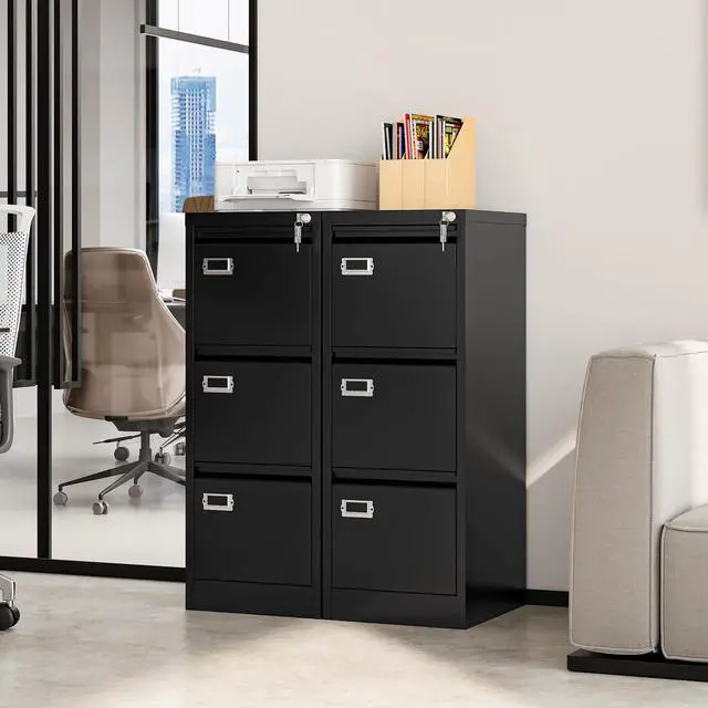 Alt view image 2 of 7 - Metal Vertical File Cabinet with LockNarrow Filing Cabinets Hanging Files Letter/Legal/A4 Size, Metal Storage Cabinet for Home Office, Assembly Required (Black, 3-Drawer)