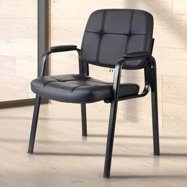 Alt view image 2 of 6 - Classic Reception Chair with Padded Armrests and Sturdy Steel Frame, Ergonomic Guest Chair for Office Conference Waiting Meeting Room, Black (1 Pack)