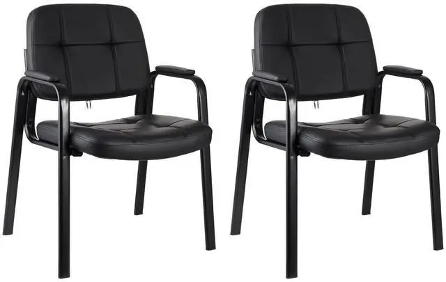 Main image of Classic Reception Chair with Padded Armrests and Sturdy Steel Frame, Ergonomic Guest Chair for Office Conference Waiting Meeting Room, Black (2 Pack)