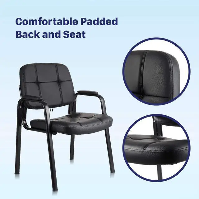 Alt view image 4 of 6 - Classic Reception Chair with Padded Armrests and Sturdy Steel Frame, Ergonomic Guest Chair for Office Conference Waiting Meeting Room, Black (1 Pack)