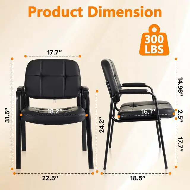 Alt view image 3 of 6 - Classic Reception Chair with Padded Armrests and Sturdy Steel Frame, Ergonomic Guest Chair for Office Conference Waiting Meeting Room, Black (1 Pack)