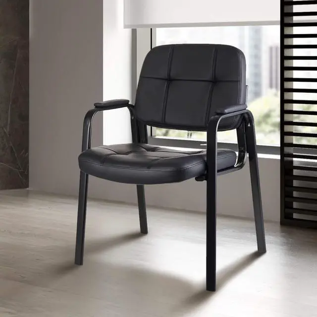 Alt view image 6 of 6 - Classic Reception Chair with Padded Armrests and Sturdy Steel Frame, Ergonomic Guest Chair for Office Conference Waiting Meeting Room, Black (1 Pack)