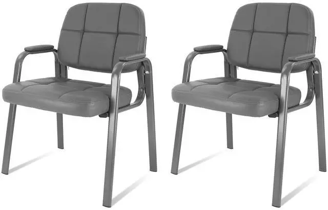 Main image of Classic Reception Chair with Padded Armrests and Sturdy Steel Frame, Ergonomic Guest Chair for Office Conference Waiting Meeting Room, Grey (2 Pack)