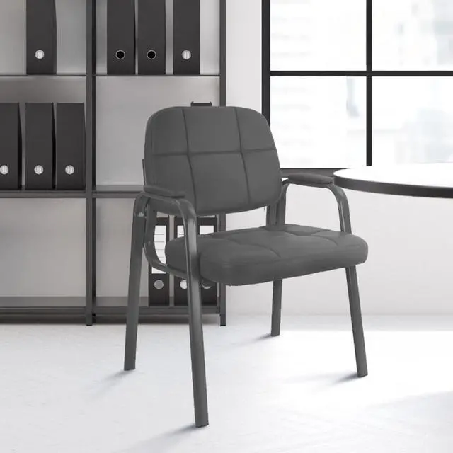 Alt view image 2 of 7 - Classic Reception Chair with Padded Armrests and Sturdy Steel Frame, Ergonomic Guest Chair for Office Conference Waiting Meeting Room, Grey (1 Pack)